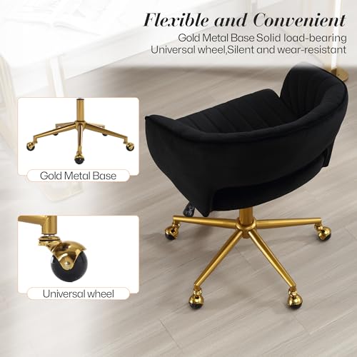 Black Corduroy Height Adjustable Swivel Desk Chair with Gold Base O3763