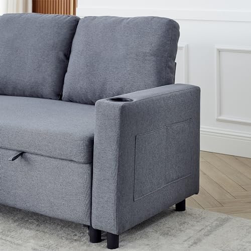 Light Grey Fabric Modular Sectional Sofa with Pullout Bed and Storage Chaise Y300