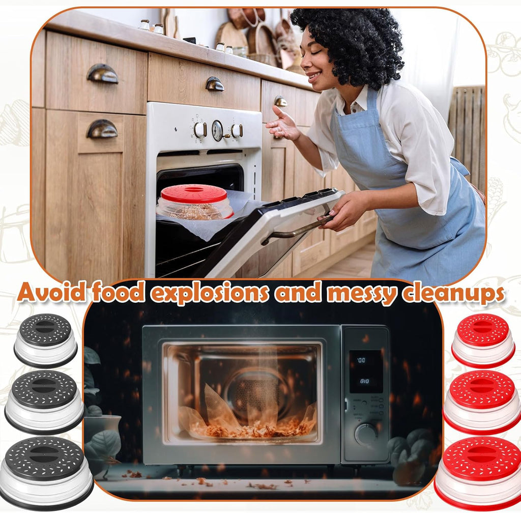 6 Pcs Collapsible Microwave Splatter Cover 3 Size Plastic BPA Free Silicone U3146