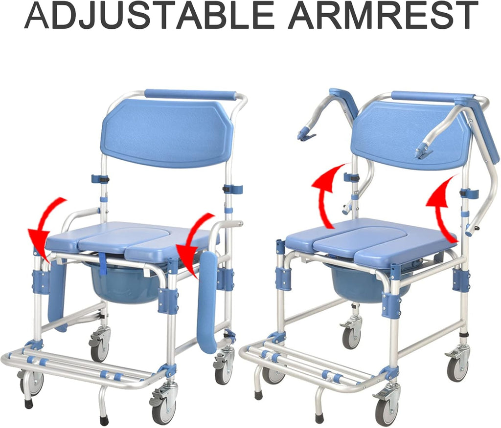 Rolling Showerchair with Built-in Toilet, 4 Wheel Brakes B5528
