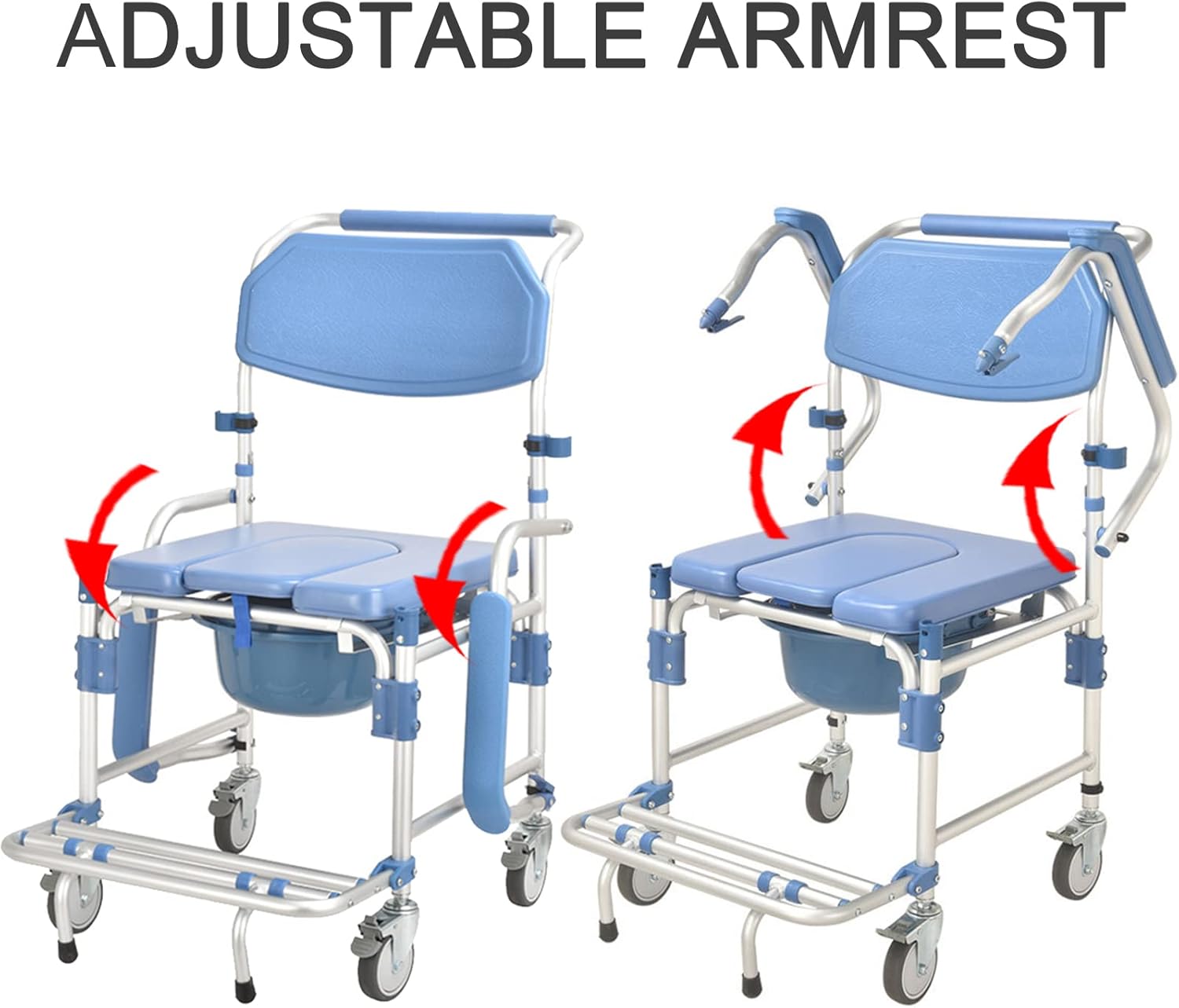 Rolling Showerchair with Built-in Toilet, 4 Wheel Brakes B5528