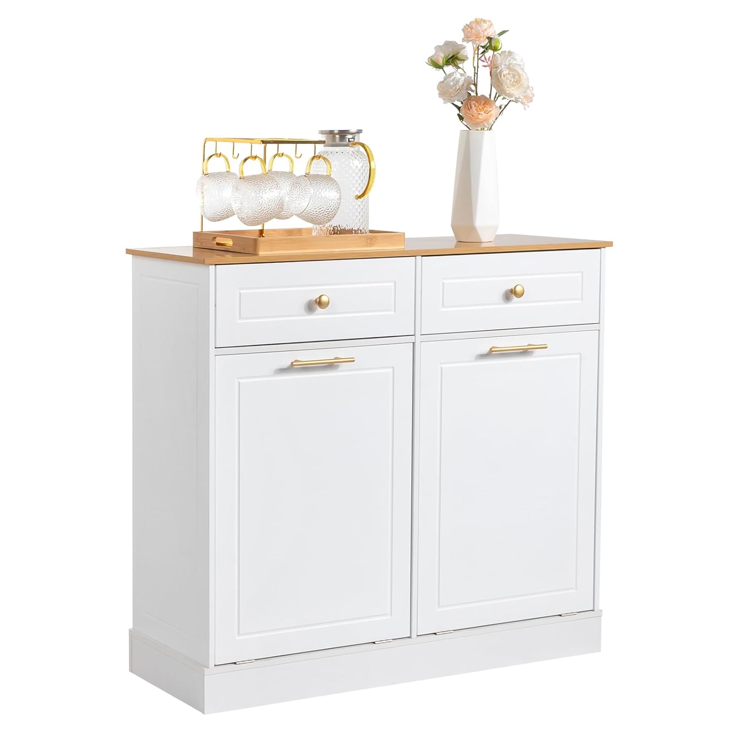 White 2 Doors 2 Drawers 2 Baskets Trash Cabinet J634