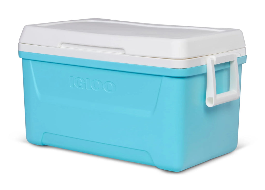 48 QT Hard-Sided Ice Chest Cooler, Aqua Blue and White R96175