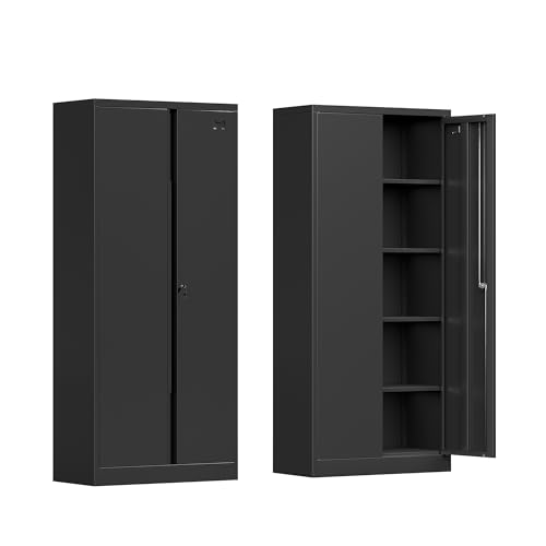 Black 71 inch Metal Storage Cabinet with 2 Doors and 4 Adjustable Shelves Z152