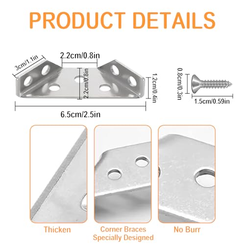 20 Pack Stainless Steel Furniture Corner Braces Connector with 140 Screws U495033