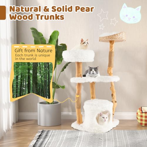 Solid Wood Cat Tree with Scratching Posts (34 Inch) K2677