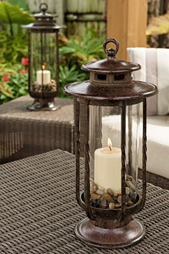 Large Decorative Hurricane Lantern Glass Candle Holder Cast Iron N721
