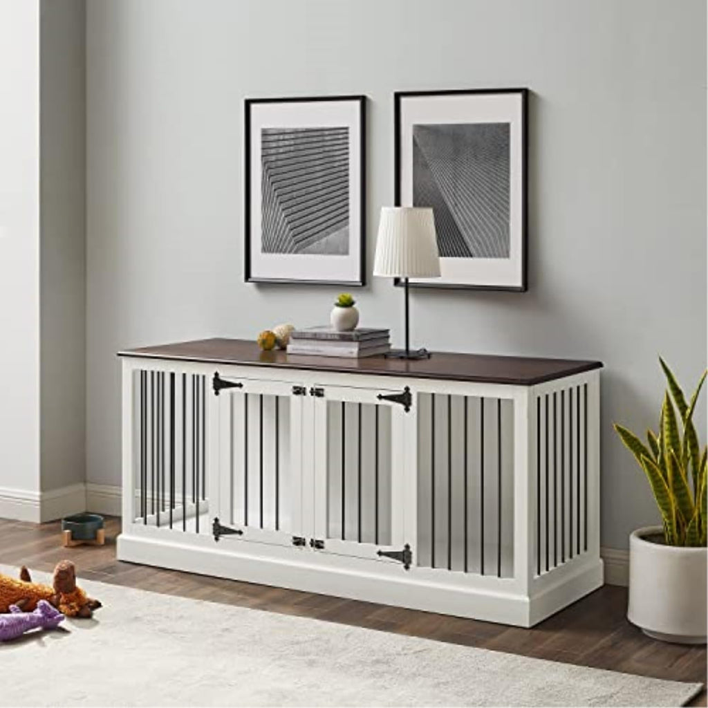 White/Dark Brown Medium Credenza Pet Crate G1265