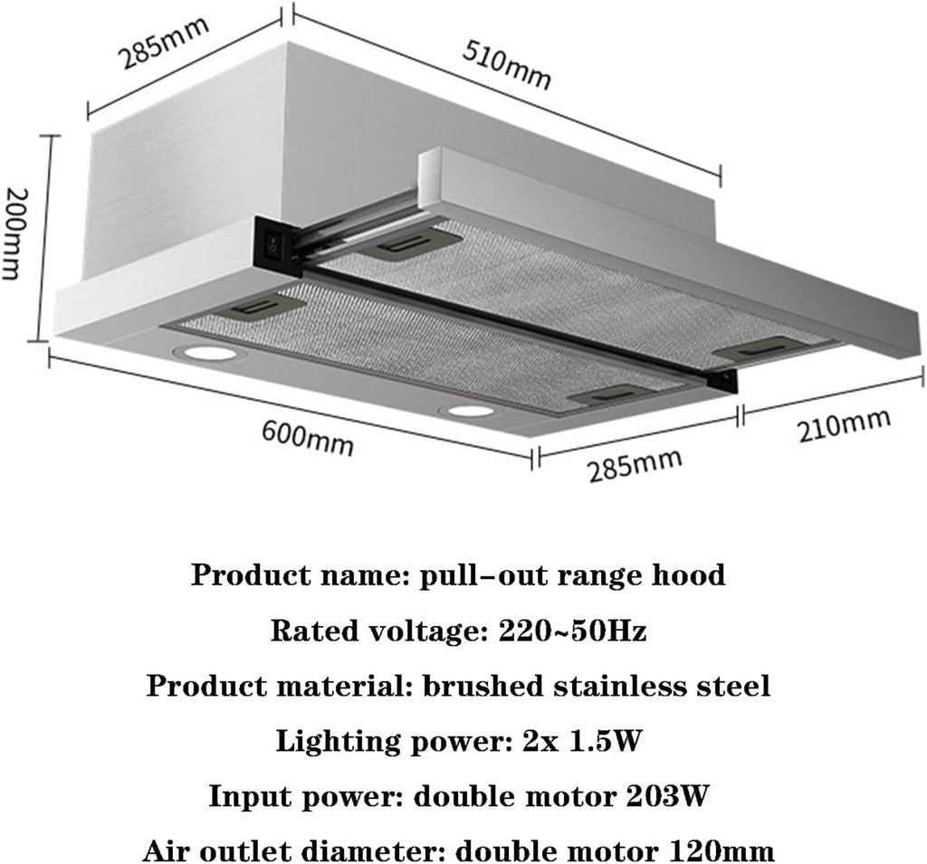 Stainless Steel 600mm Built-in Extractor Hood with LED Light F12733