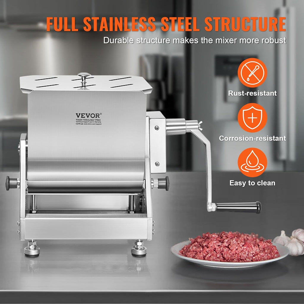 30 Pound Capacity Stainless Steel Manual Meat Mixer with Lid and Handle O57884