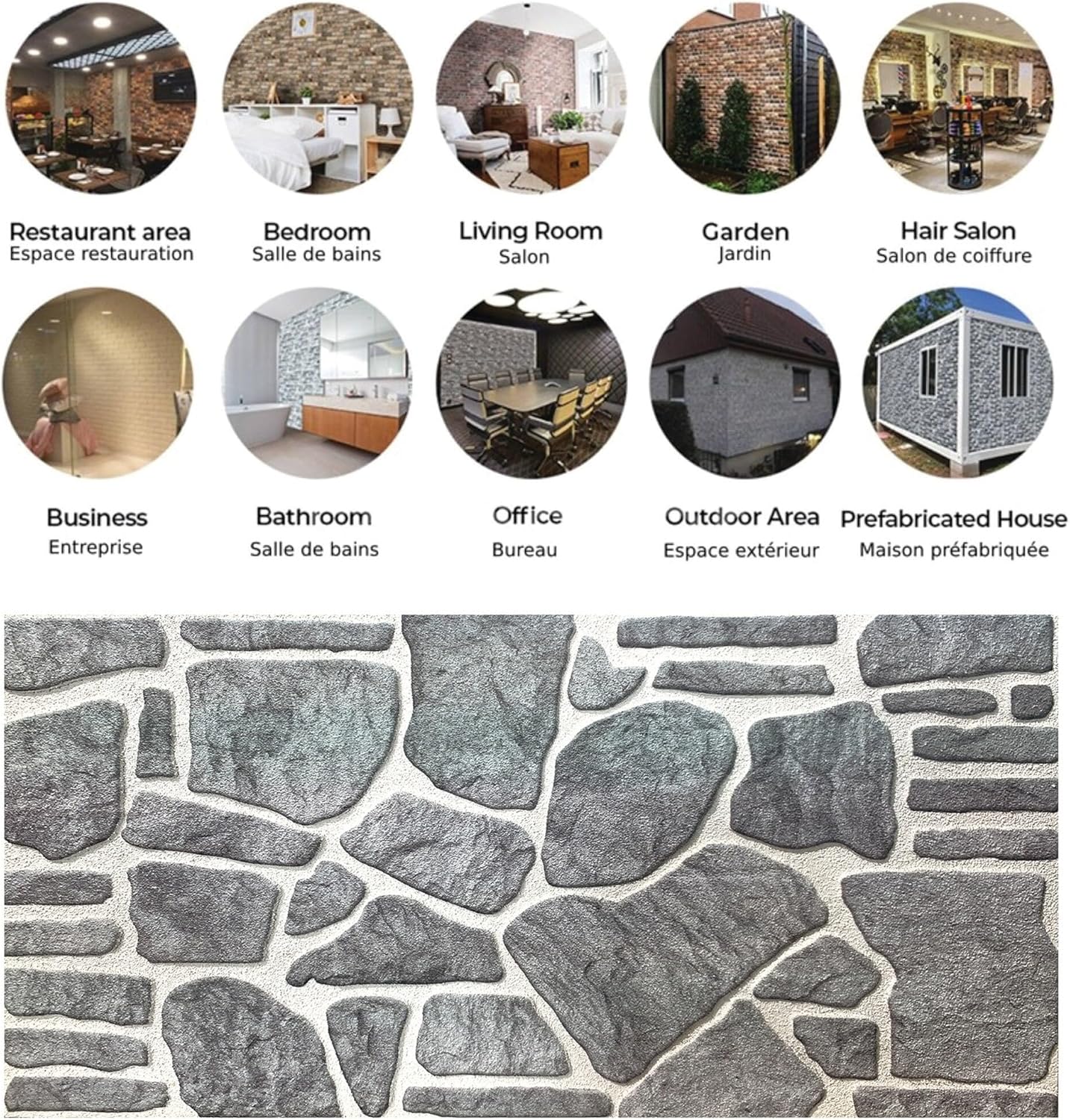 Bluish Grey White Faux Stone 3D Wall Panels, 54 sq ft, 40" x 20", Pack of 10 Q279