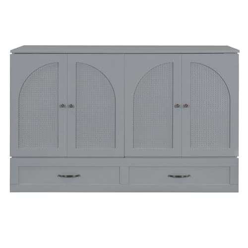 Queen Size Murphy Bed Cabinet Wall Bed with USB and Storage Drawer L14505