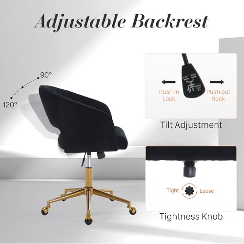 Black Corduroy Height Adjustable Swivel Desk Chair with Gold Base O3763