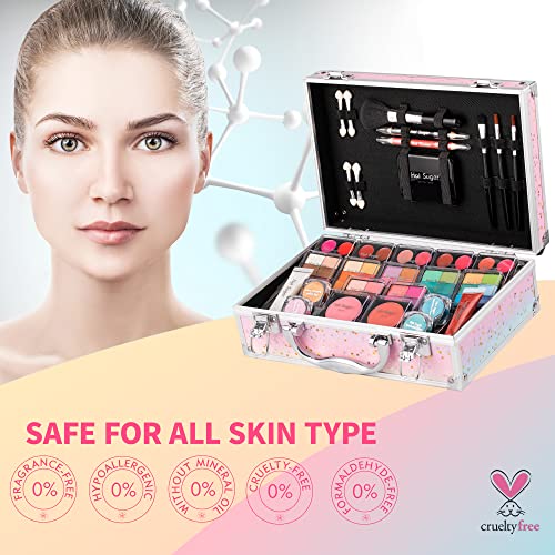 Makeup Kit with Eye Shadow Palette Lip Balm Blush Lip Gloss Brush Lip & Eye Pencil and Mirror O160