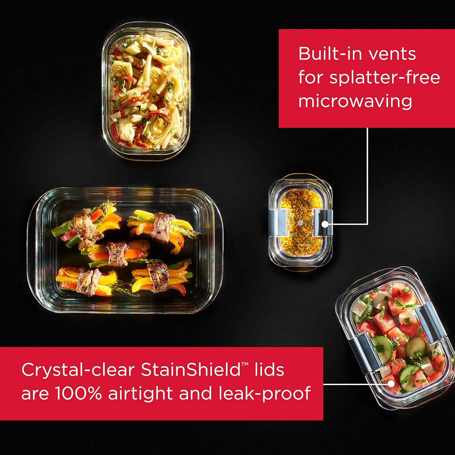 8-Piece Glass Food Storage Containers with Lids, Clear/Grey X7342