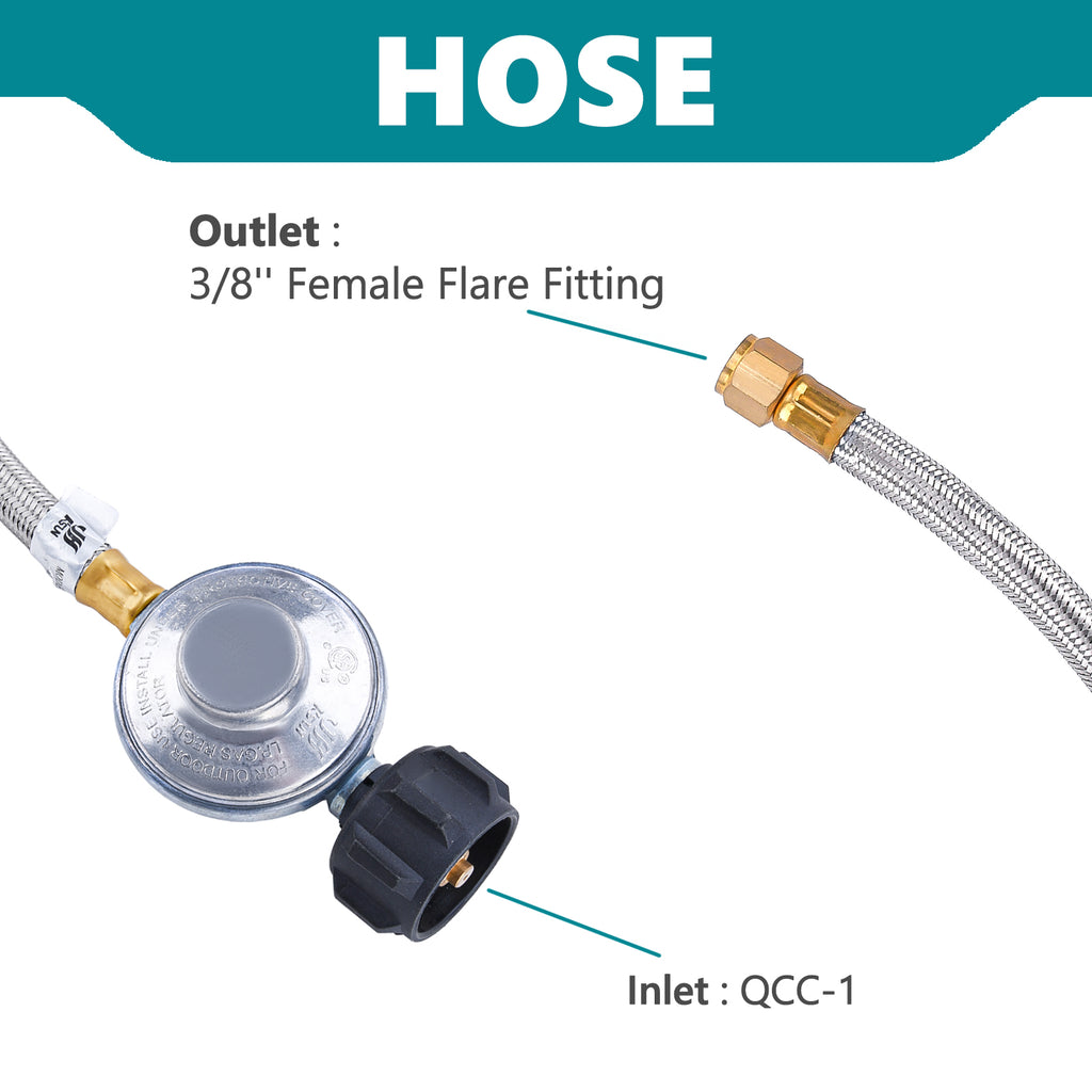 6Ft Propane Regulator and Hose, 3/8" Female Flare A37597
