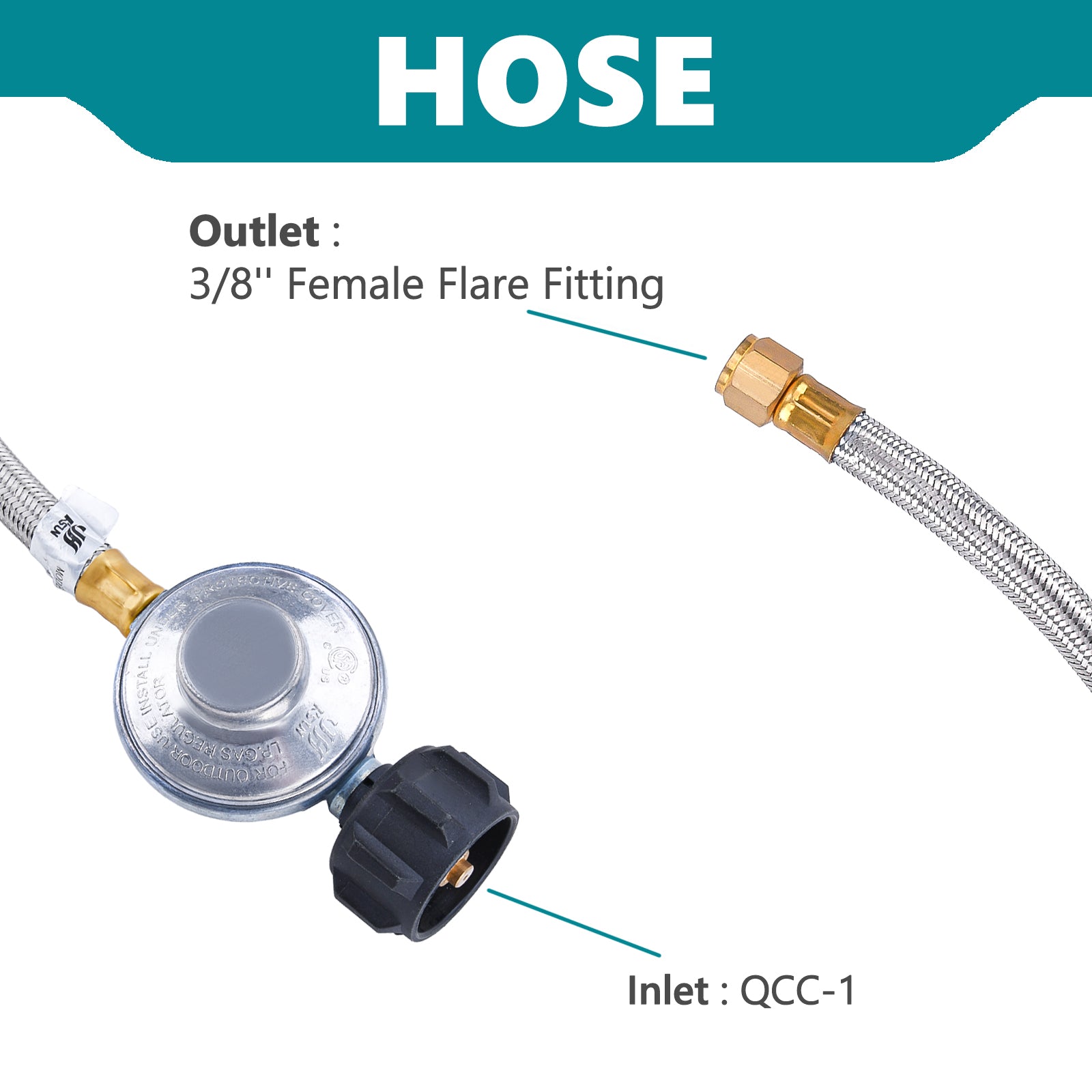 6Ft Propane Regulator and Hose, 3/8" Female Flare A37597