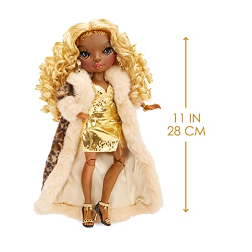 Gold Yellow Posable Fashion Doll with 2 Designer Outfits and Vanity Playset L8424