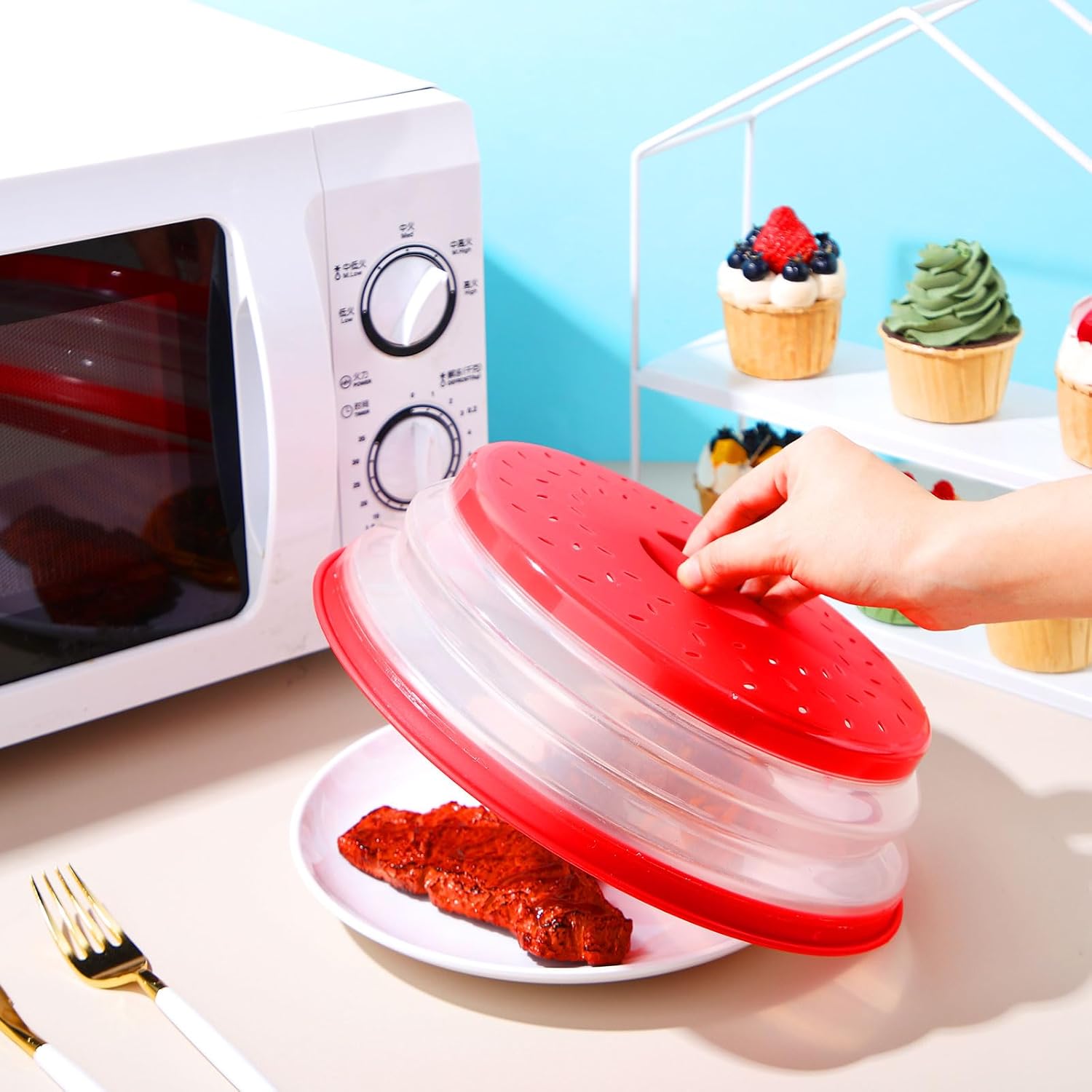 6 Pcs Collapsible Microwave Splatter Cover 3 Size Plastic BPA Free Silicone U3146