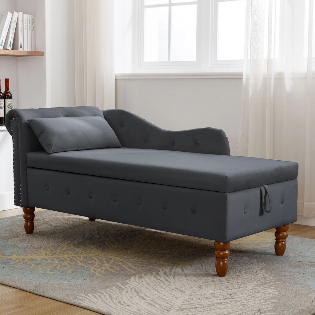 Black Velvet Chaise Lounge with Storage and Pillow C655