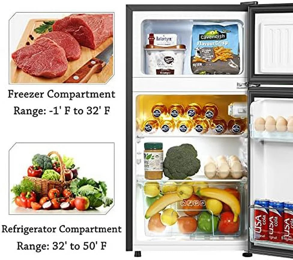 3.2 Cu.ft Mini Fridge with Freezer 2 Door Compact Refrigerator (Black) B30701