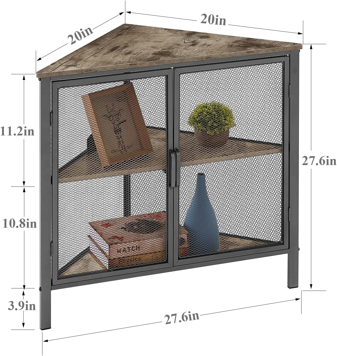 Brown and Black Corner Cabinet with Two Doors and Shelves Y65455