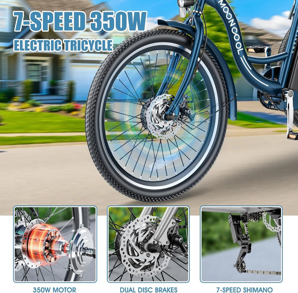 24 26 3 Wheel Electric Tricycle 350W 36V 7 Speeds with Large Basket U9720