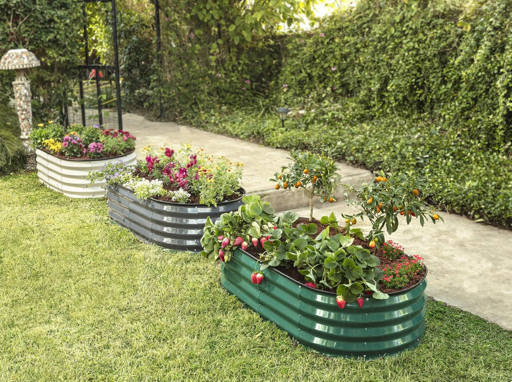 Galvanized Raised Garden Beds Outdoor Planter Metal Garden Box White R533582