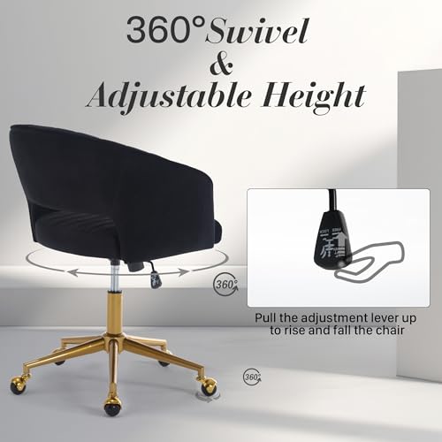 Black Corduroy Height Adjustable Swivel Desk Chair with Gold Base O3763