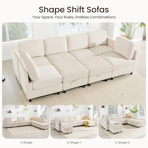 Modular Sectional Sofa Bed with Storage Ottoman, Beige H709781
