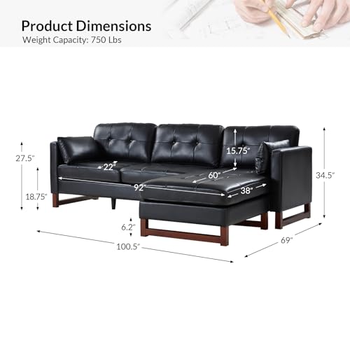 Genuine Leather 100 inch L Shaped 3 Seater Sectional Sofa with Chaise, Brown Q854550