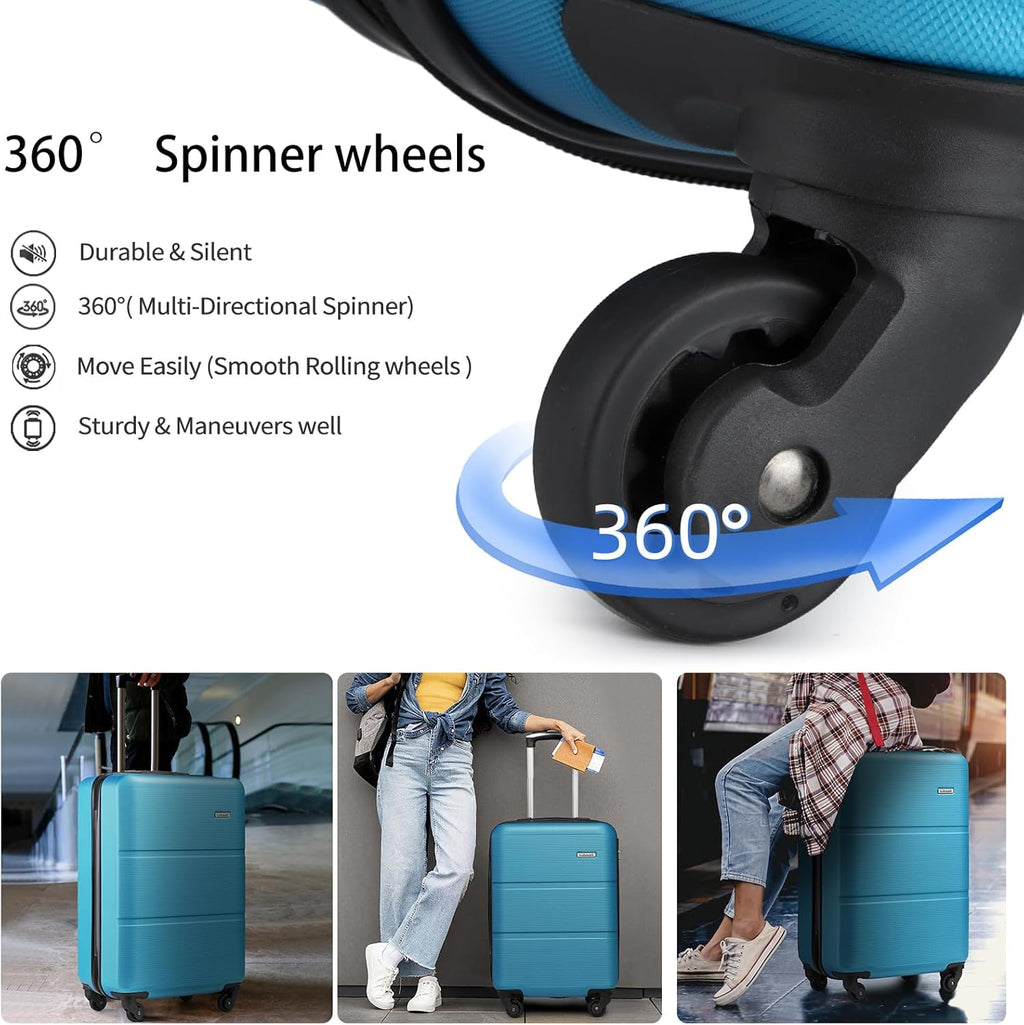 Blue 3 Piece Expandable ABS Suitcase Set with Travel Bag S42718