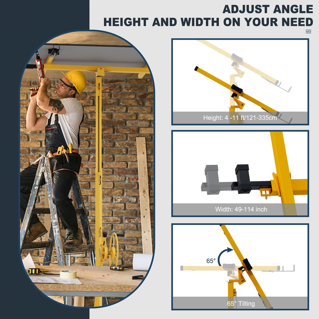11FT Drywall Rolling Lifter Panel Hoist Jack Tool, Steel, 150lb Capacity, Yellow O81873