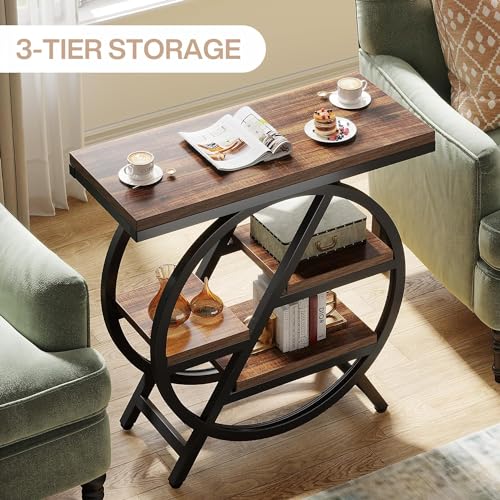 3-Tier Narrow Wood Side Table with Geometric Metal Frame K5110