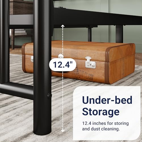 14 Inch Full Size Metal Platform Bed Frame with Victorian Vintage Headboard and Footboard Black G474