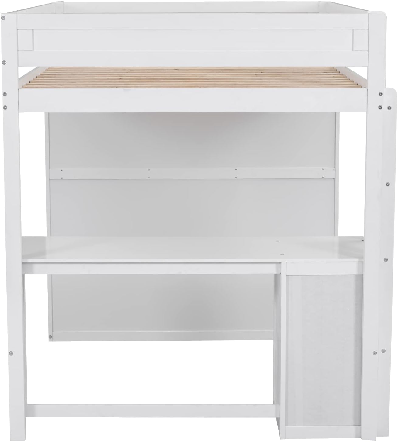 White Full Loft Bed with Wardrobe and Desk and Storage Drawers A918