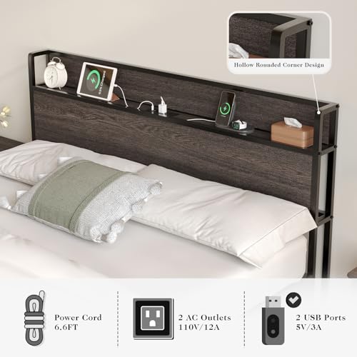 Full Size Wooden Platform Bed Frame with Storage Headboard W179194