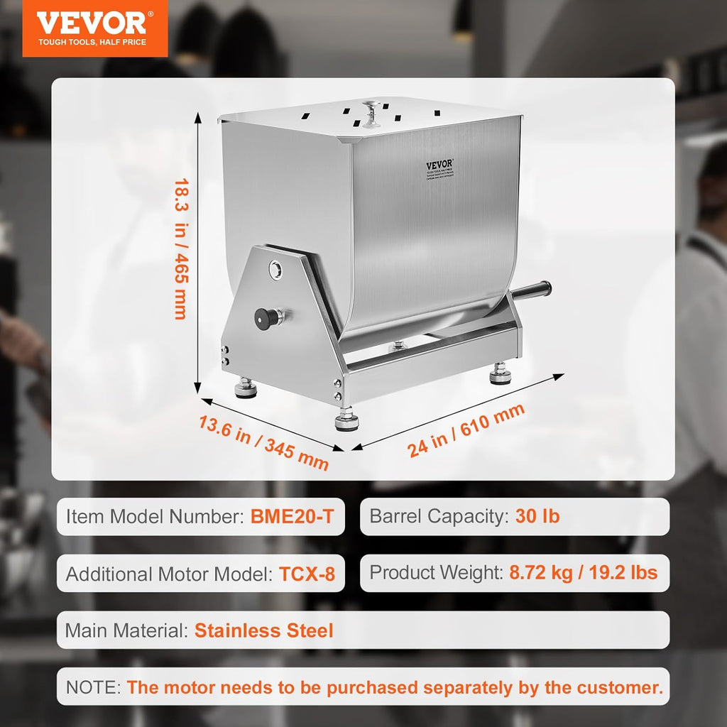 30 Pound Capacity Stainless Steel Manual Meat Mixer with Lid and Handle O57884