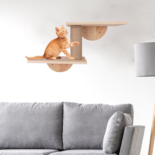 Cat Wall Shelves Set of 7 Wall Mounted Cat Furniture with Cat Scratching Post T7339