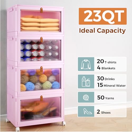 4 Tier Stackable Plastic Storage Bins with Lid and Wheels, 23 QT, Grey J41516