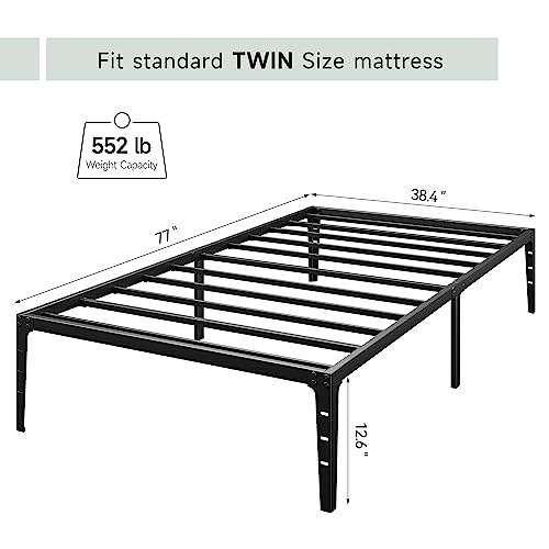 Twin Metal Low Profile Bed Frame with Steel Slats Support S726