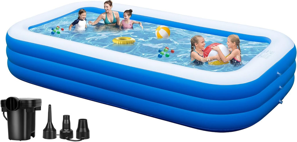 Extra Large Inflatable Pool 130"x 72" x 22" Oversized Blow Up Pool with Pump Q400375