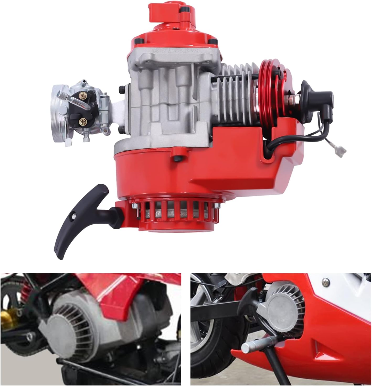 49CC 2 Stroke Gas Powered Engine Motor Single Cylinder Air-cooled Pull Start 6 Teeth Red O17865
