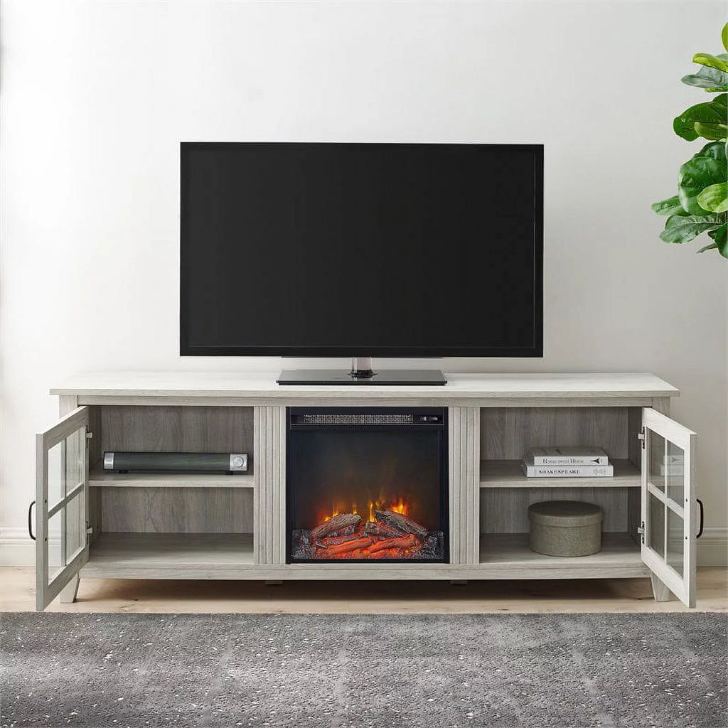 70" Glass Door TV Console with Electric Fireplace E809