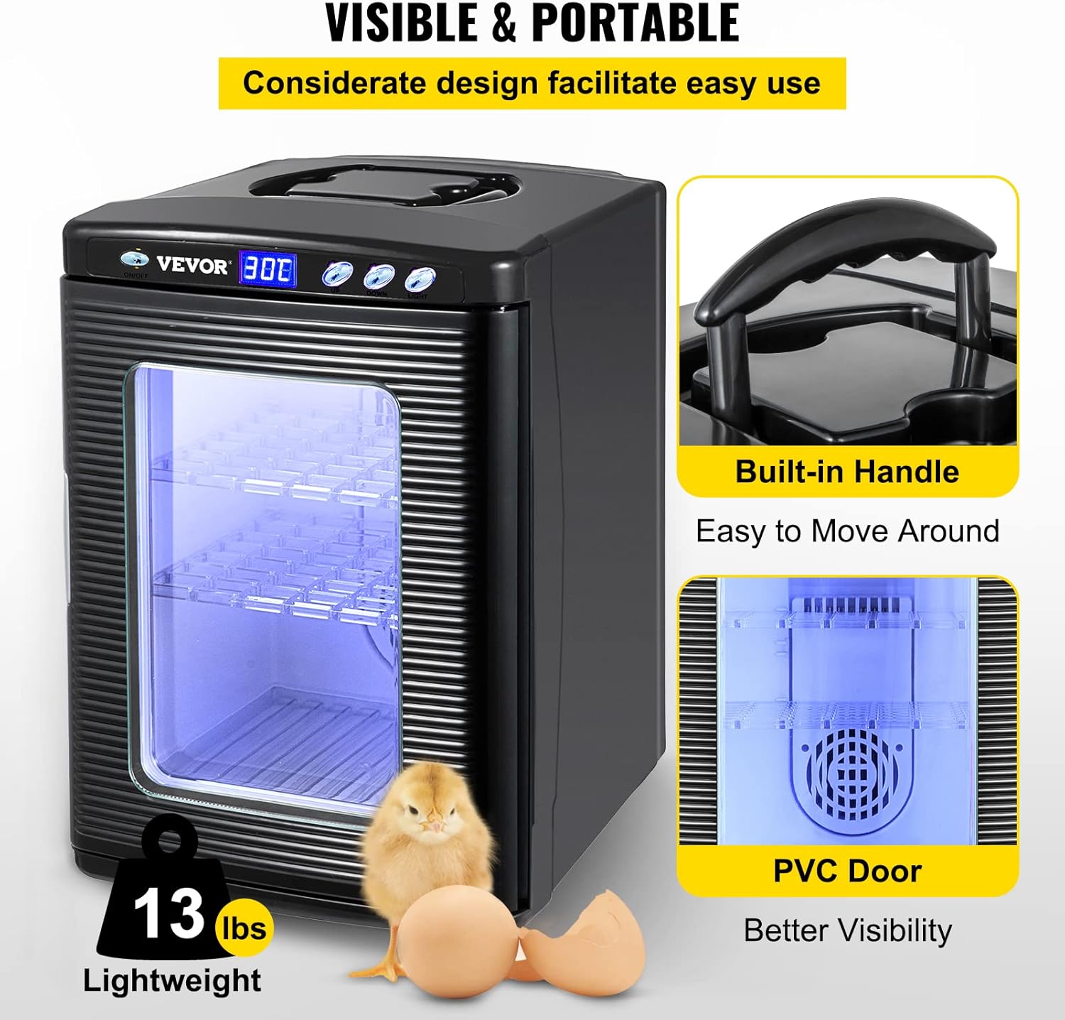 25L Black Reptile Egg Incubator 5-60°C Digital Display D49286