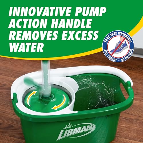 Spin Mop System with Bucket and Wringer, Includes 2 Replacement Heads R79205