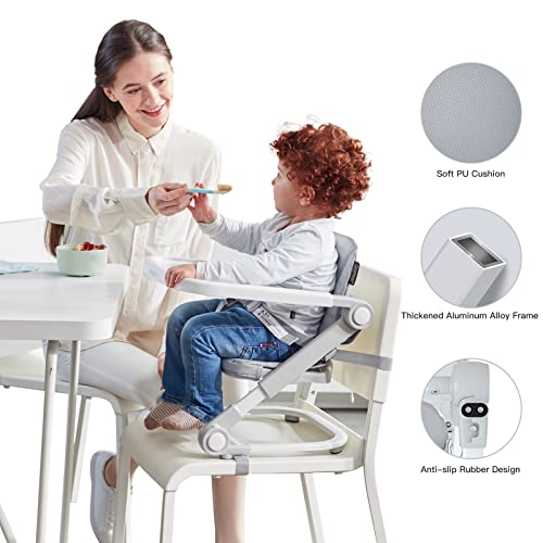 Toddler Booster Seat with Aluminum Frame, Soft PU Cushion, Grey T135