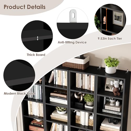 Black/Brown 8-Tier Media Tower Rack with Adjustable Shelves J133398