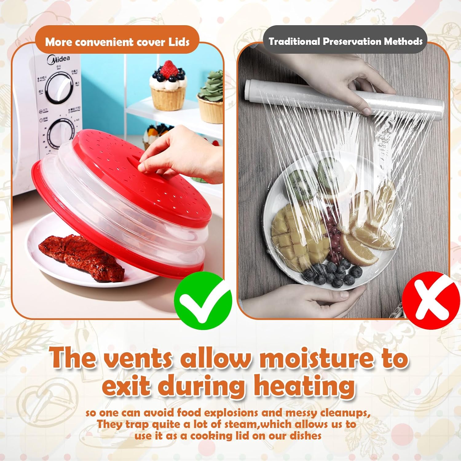6 Pcs Collapsible Microwave Splatter Cover 3 Size Plastic BPA Free Silicone U3146