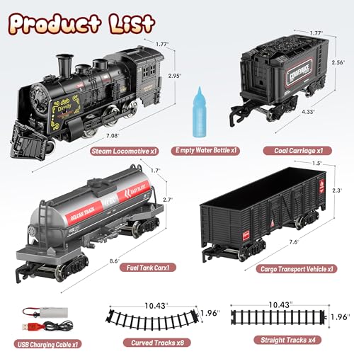 Metal Alloy Electric Train Set with Steam Locomotive, Cargo Cars & Tracks O1485